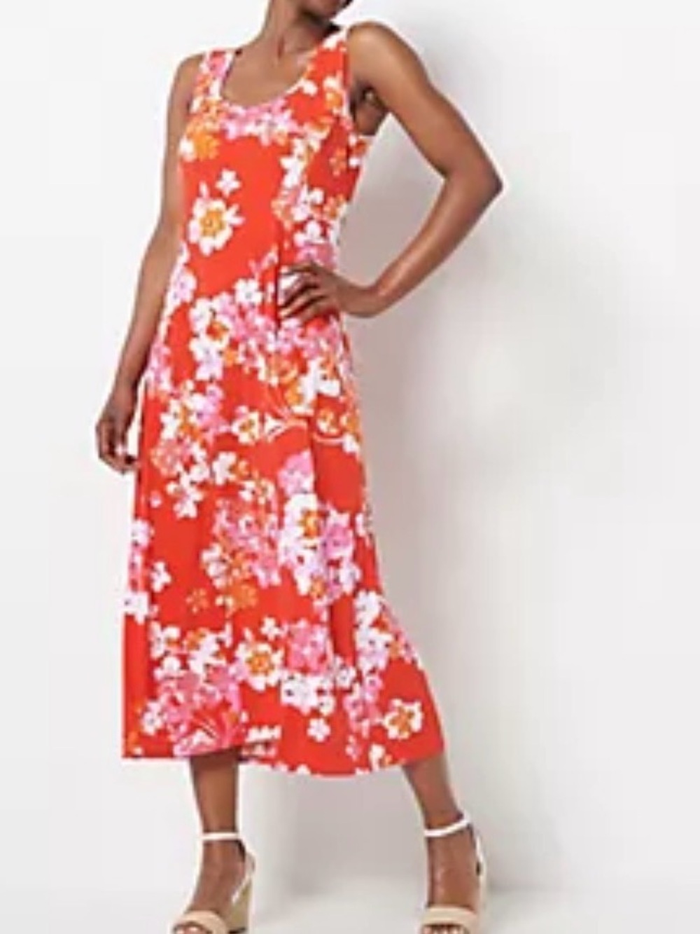 Susan Graver Liquid Knit Floral Midi Dress Sleeveless Medium Wedding Guest